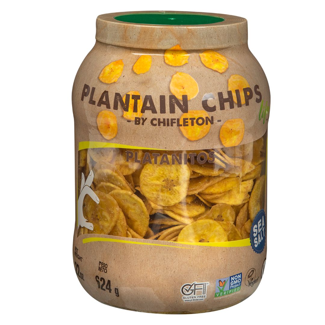 Chifleton Plantain Chips Jar Sea Salt, 22 oz x  6 Jars