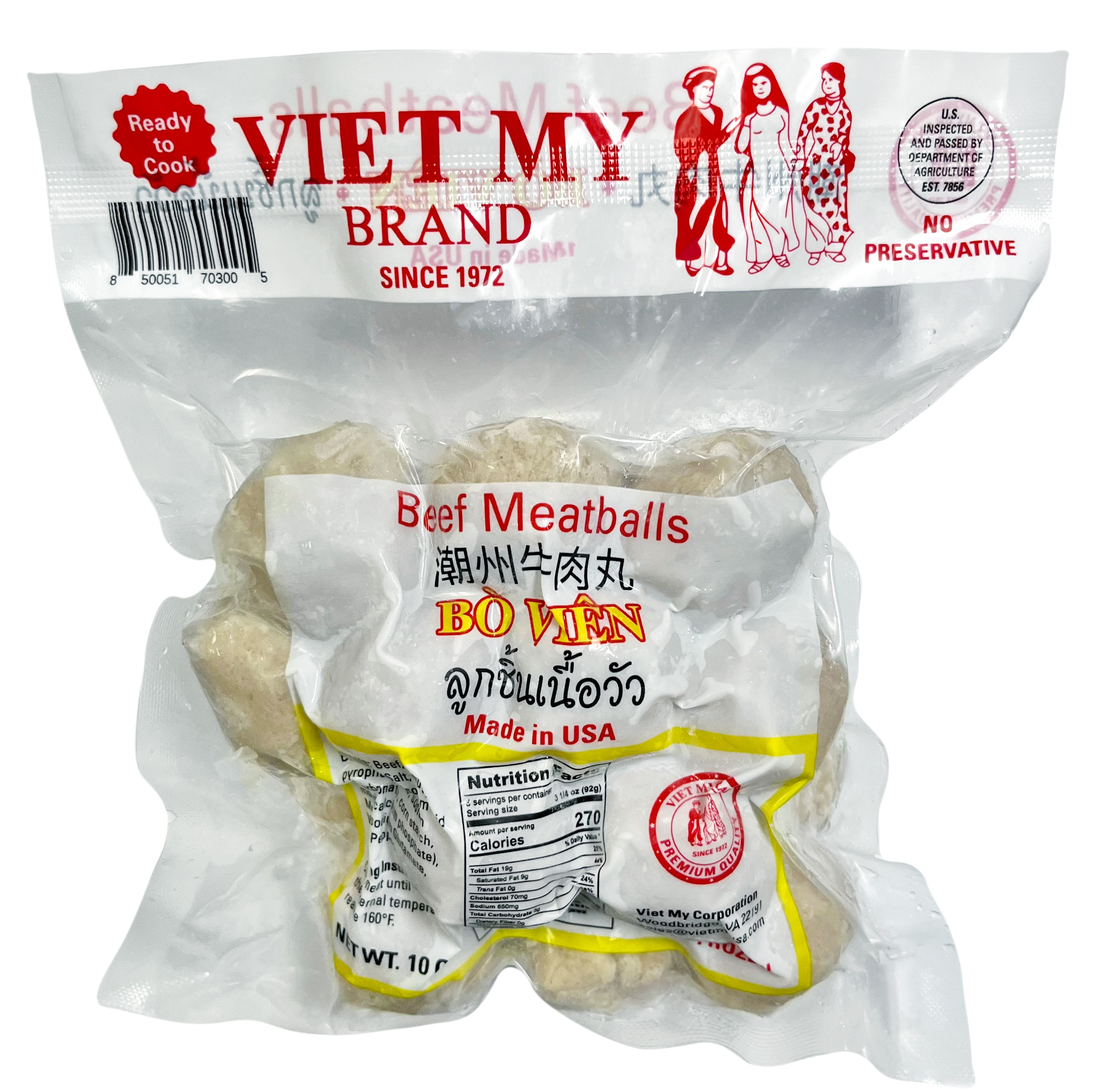 Viet My Brand, Beef Meatball 10 OZ X 24 Bags
