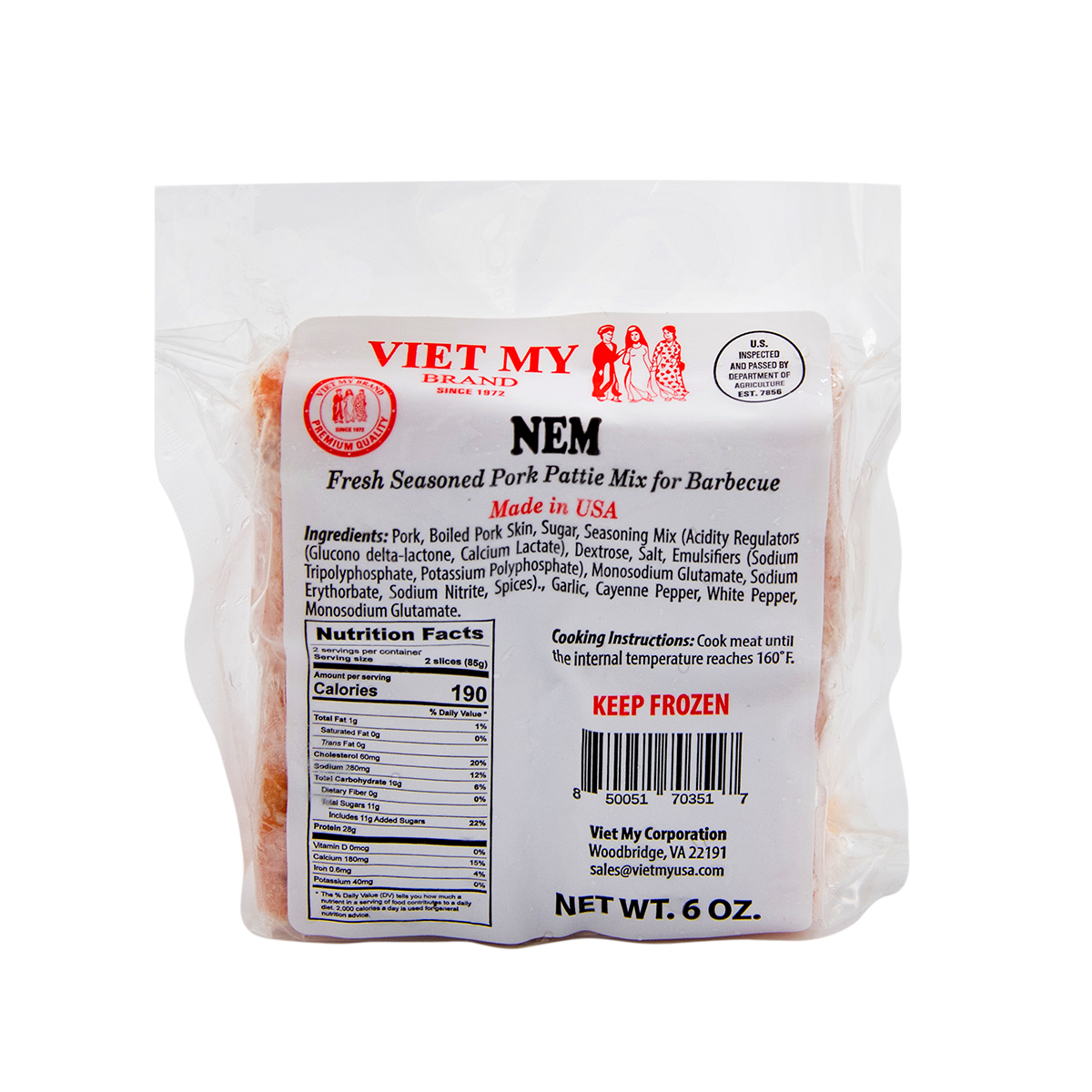 Viet My Brand, Nem, Seasoned Pork Patties (NAM),