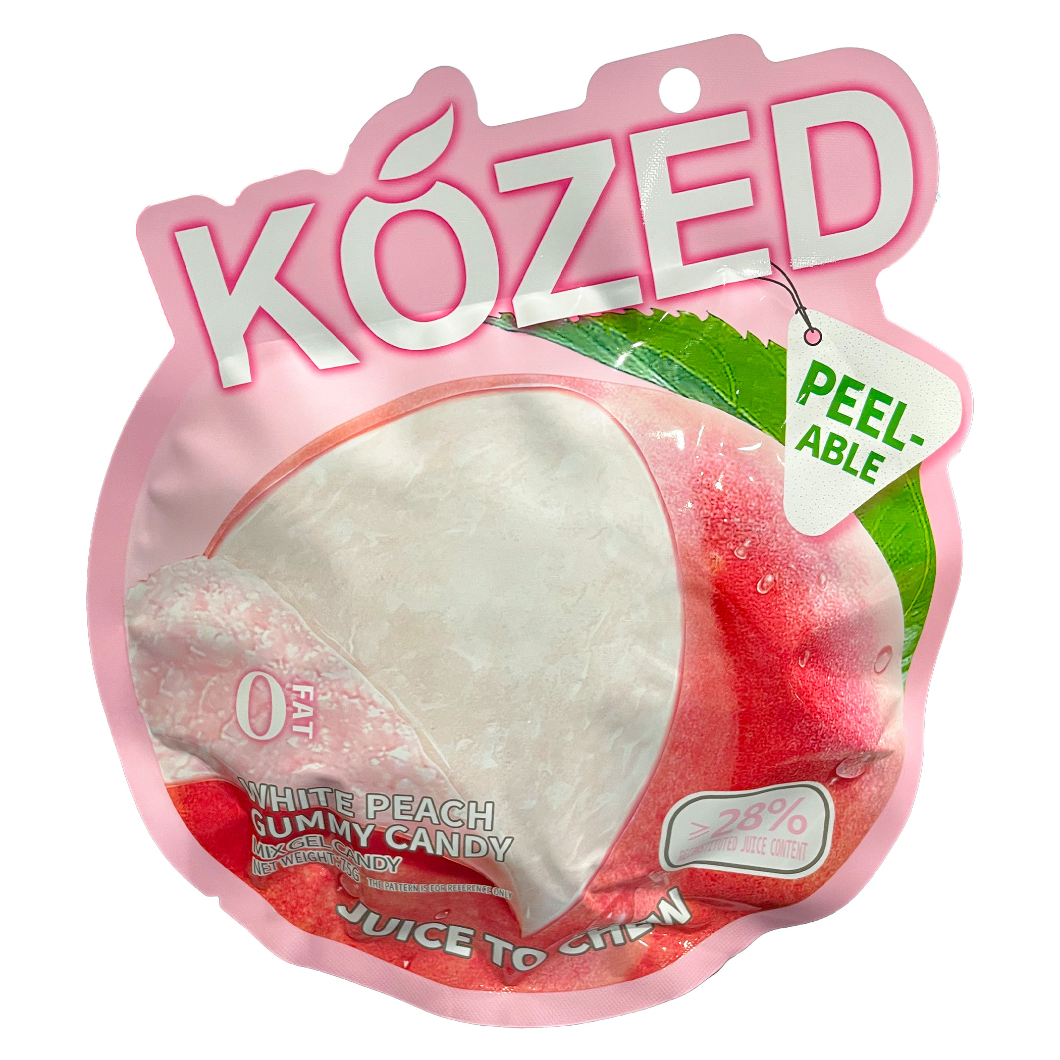 Kozed Peelable White Peach Gummy Candy 24X75g, UPC: 6976791281505