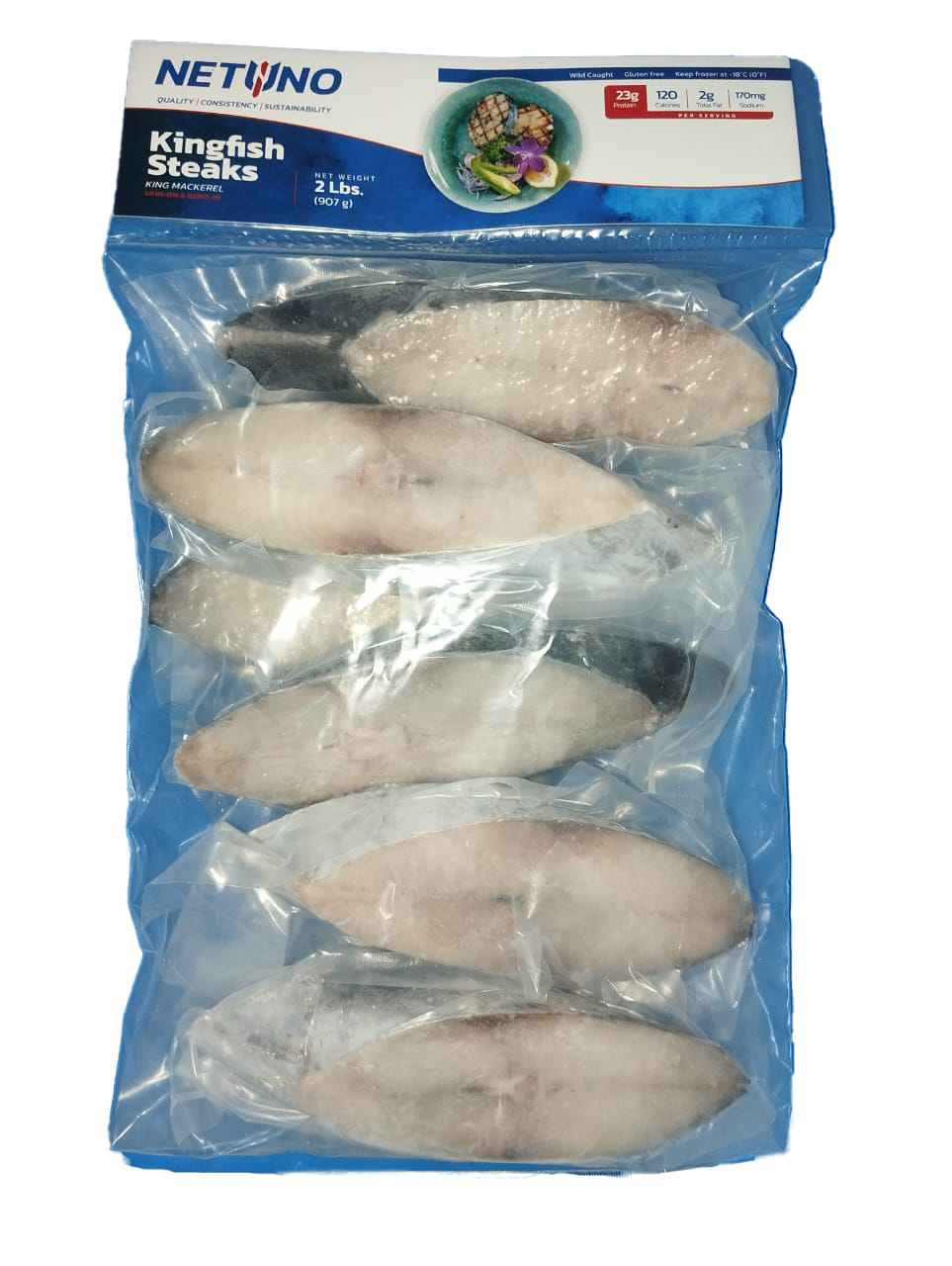 Netuno RETAIL King Fish Steaks, 2LBs X 15 Bags, Mackerel,