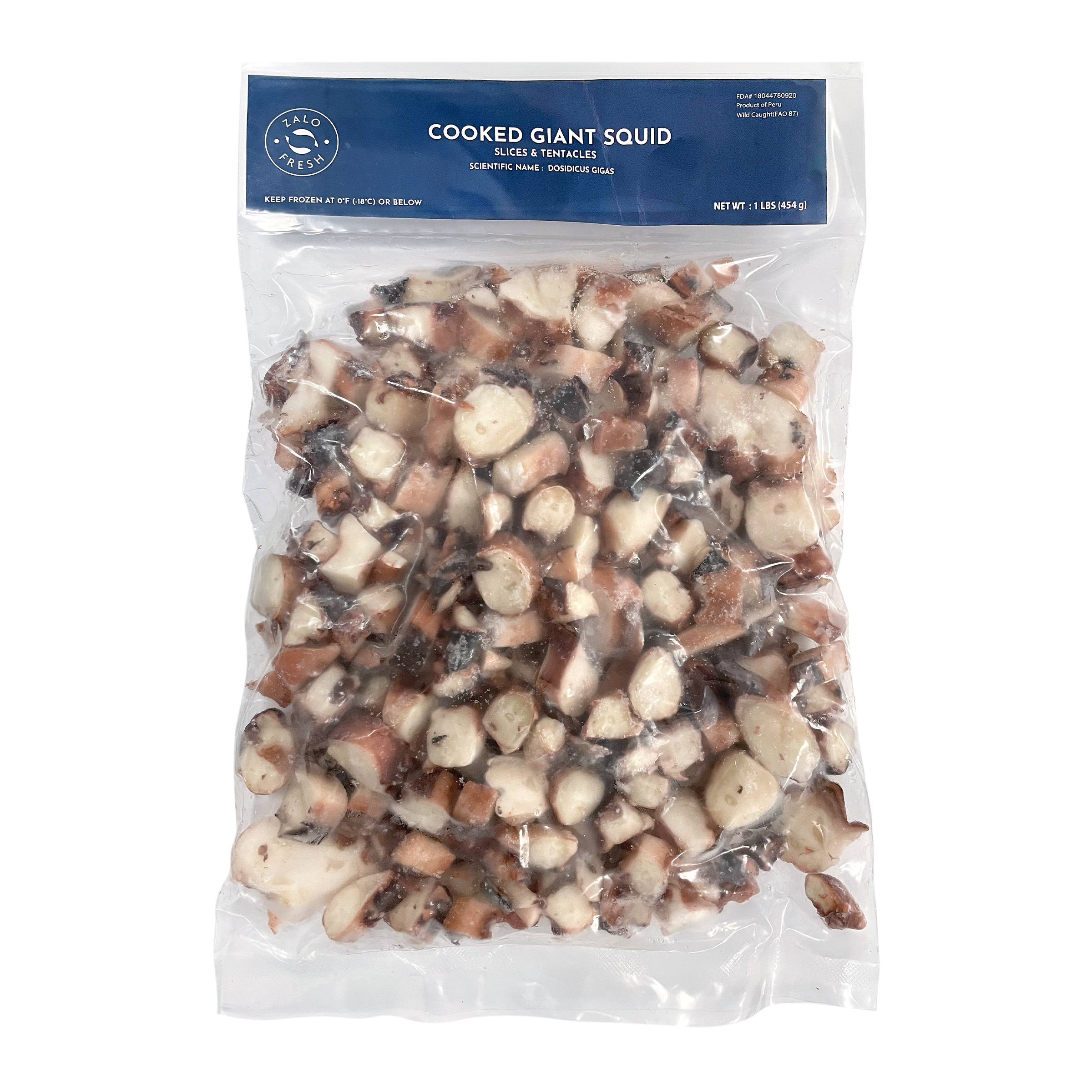 Zalo Fresh Cooked Sliced Giant Squid Tentacles IQF Peru Wild Caught