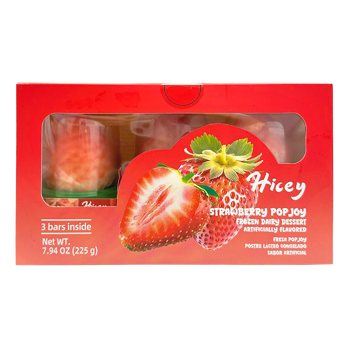 Hicey Strawberry Popjoy Frozen Dairy Dessert 7.94 oz (3 bars) x 8